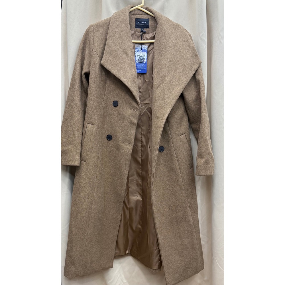 Fashion Collection Womens Double Breasted Trench Coat Camel Tan Brown Size Small